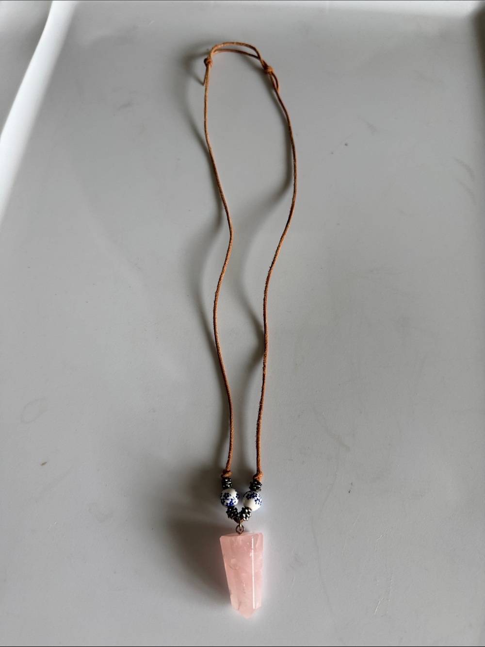 Rose Quartz Pendant Necklace with Ceramic Bead Accents - Picture 1 of 3